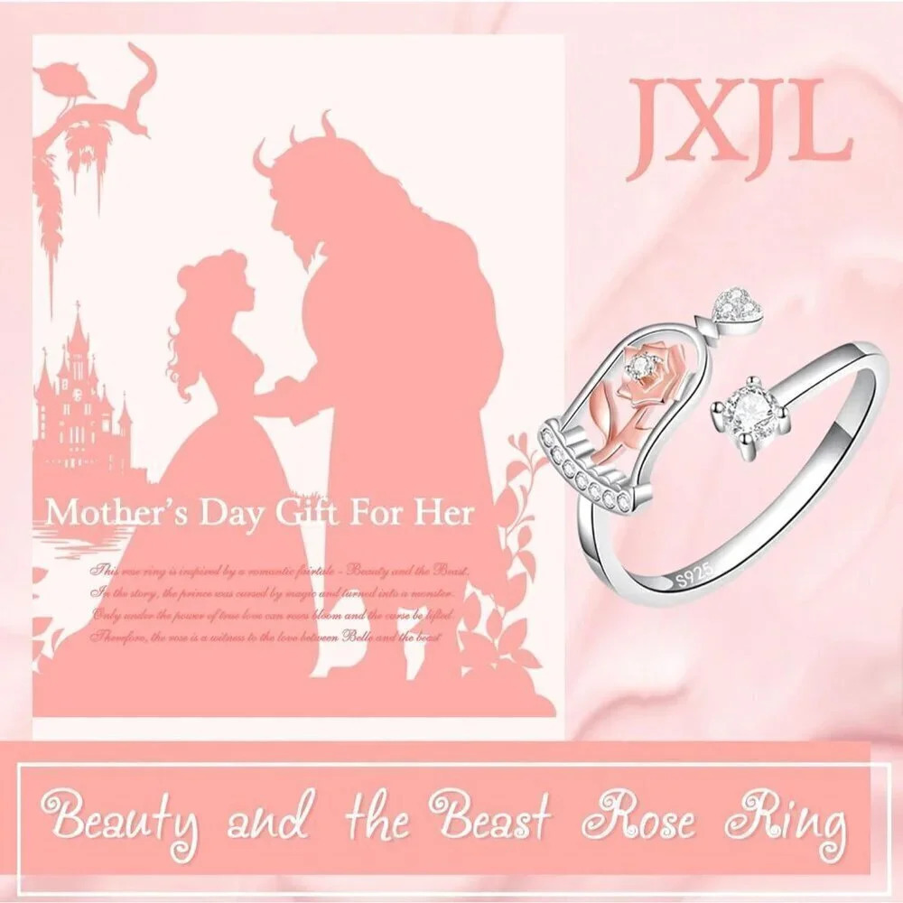 Women 925 Sterling Silver Adjustable Rose Rings Jewelry Gifts - Picture 3 of 6